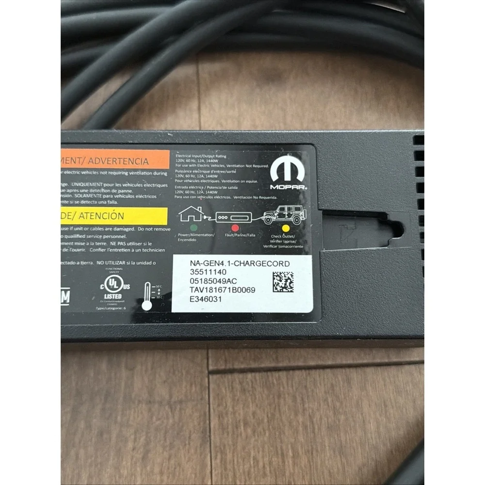 Jeep Wrangler Grand Cherokee 4xe OEM 120V EV Charge Cord E346031 NA-GEN4.1 Mopar